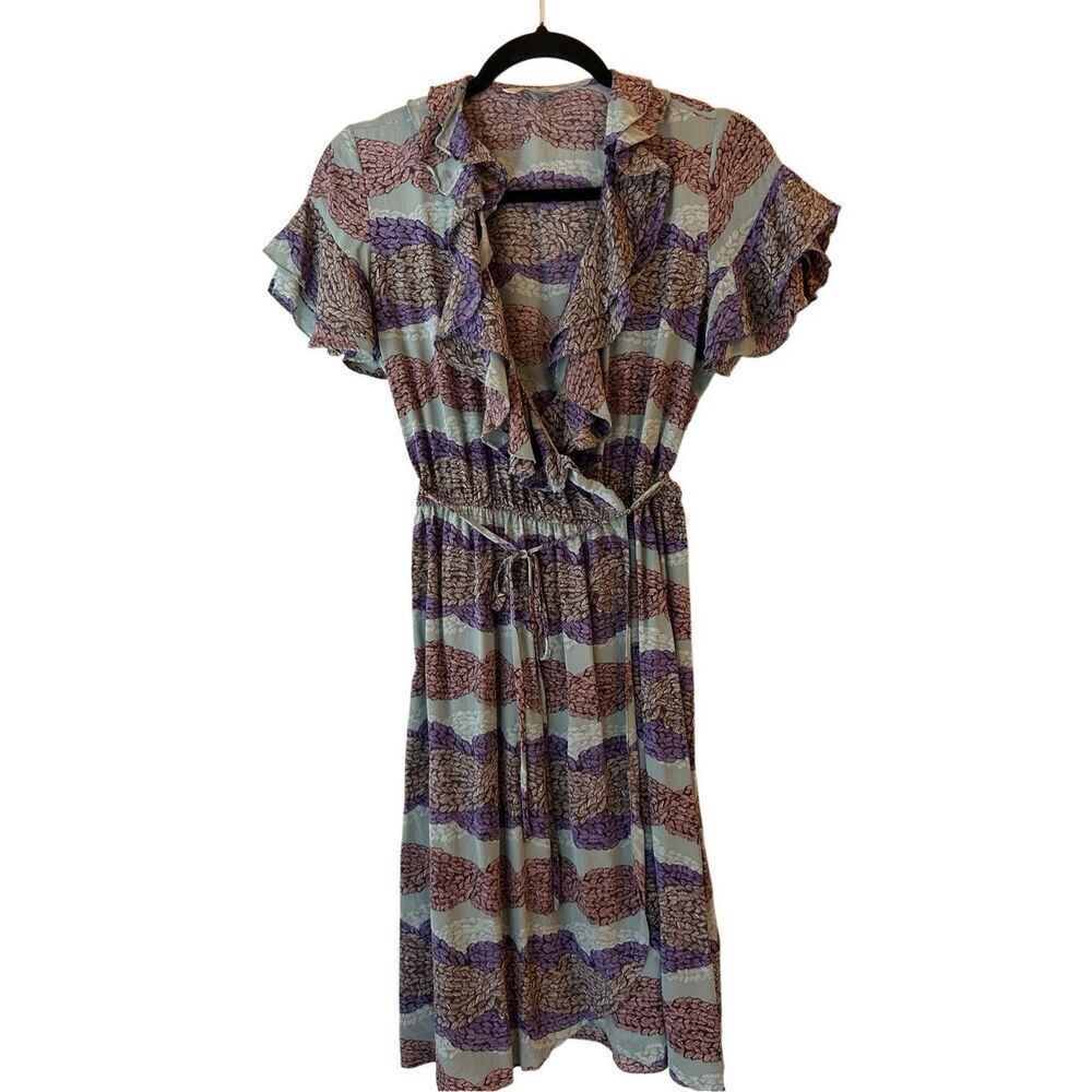 Tucker silk ruffle wrap dress sz S abstract stripes